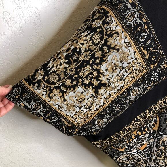 Fuzzi black white gold floral fringe trim open front kimono top size Medium - Picture 5 of 16